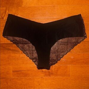 Victoria’s Secret Cheeky Black & Gold Lacey Backed Silk Panties | Large — XLarge